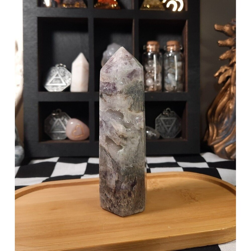 Gemmy Druzy Purple Flourite Crystal Tower